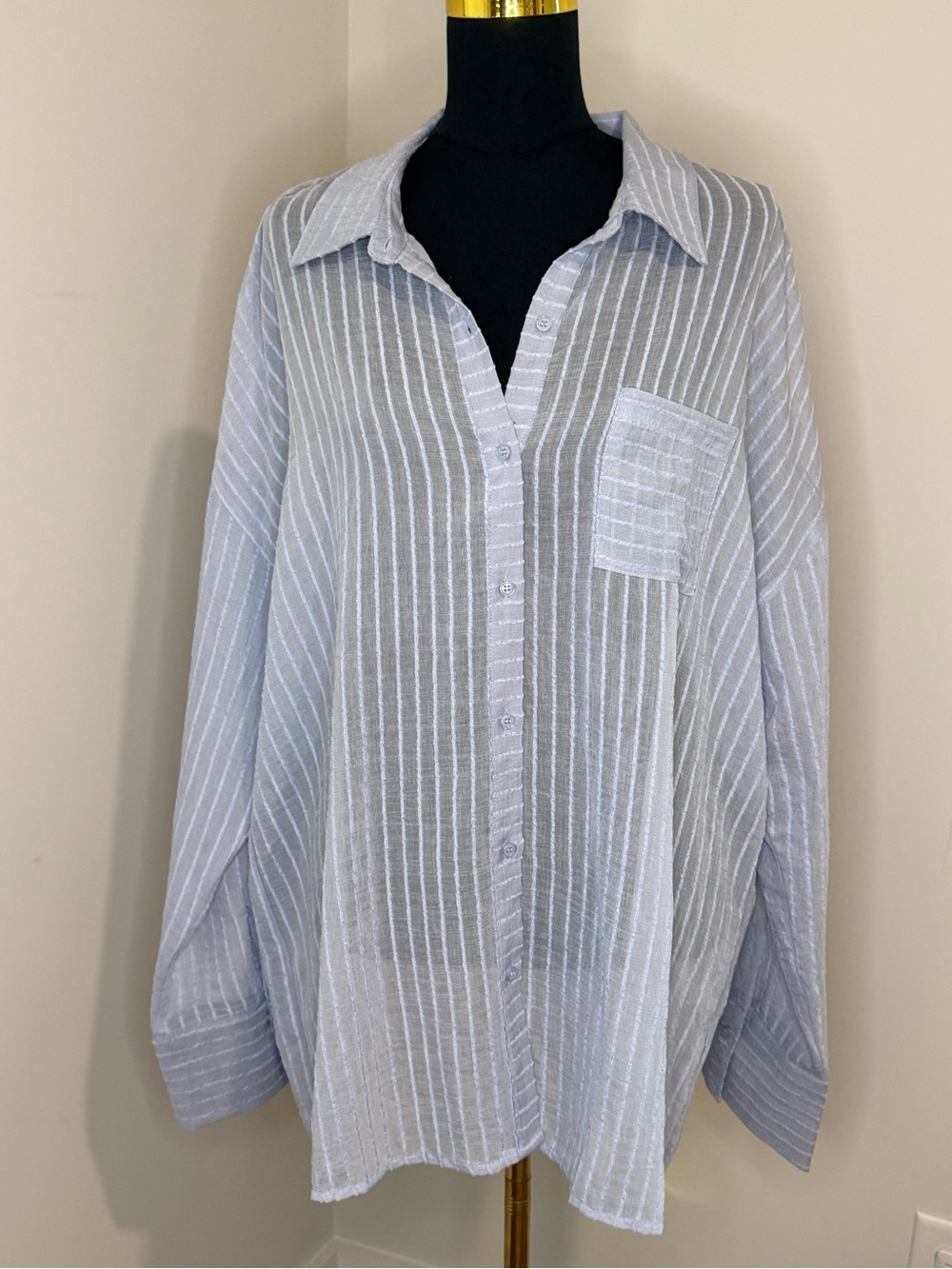 12th Tribe - Light Blue Sheer Striped Button-Up Shirt